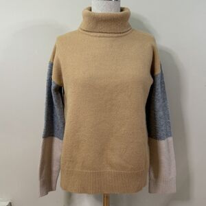 THML Anthropologie Color Block Knit Mock Turtleneck Sweater Camel Neutral S GUC